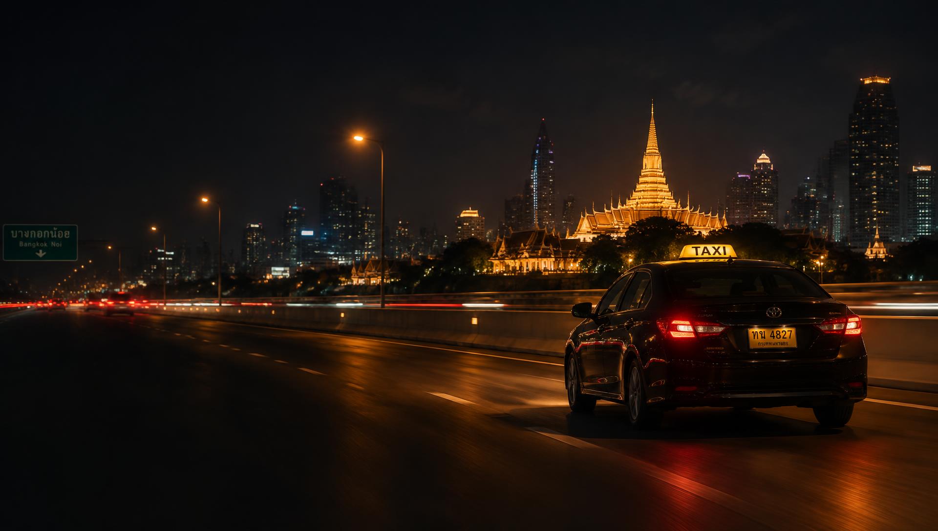 KAP CAR taxi on a Bangkok expressway at night